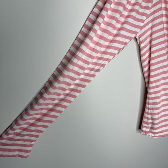 Boden | Square Neck Jersey Long Sleeve Stripe Pink White Size 16/18 - Picture 5 of 10